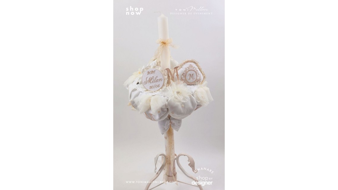 Lumânare de Botez Atelier Paris Monogramă Brodată Ivory Champagne 7
